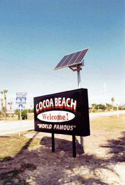 Solar Welcome Sign stating Cocoa Beach Welcome! 